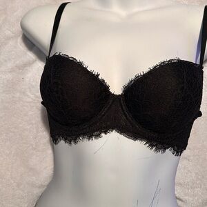 Victoria's Secret Black Lace Balconette Bra with Fringe Trim